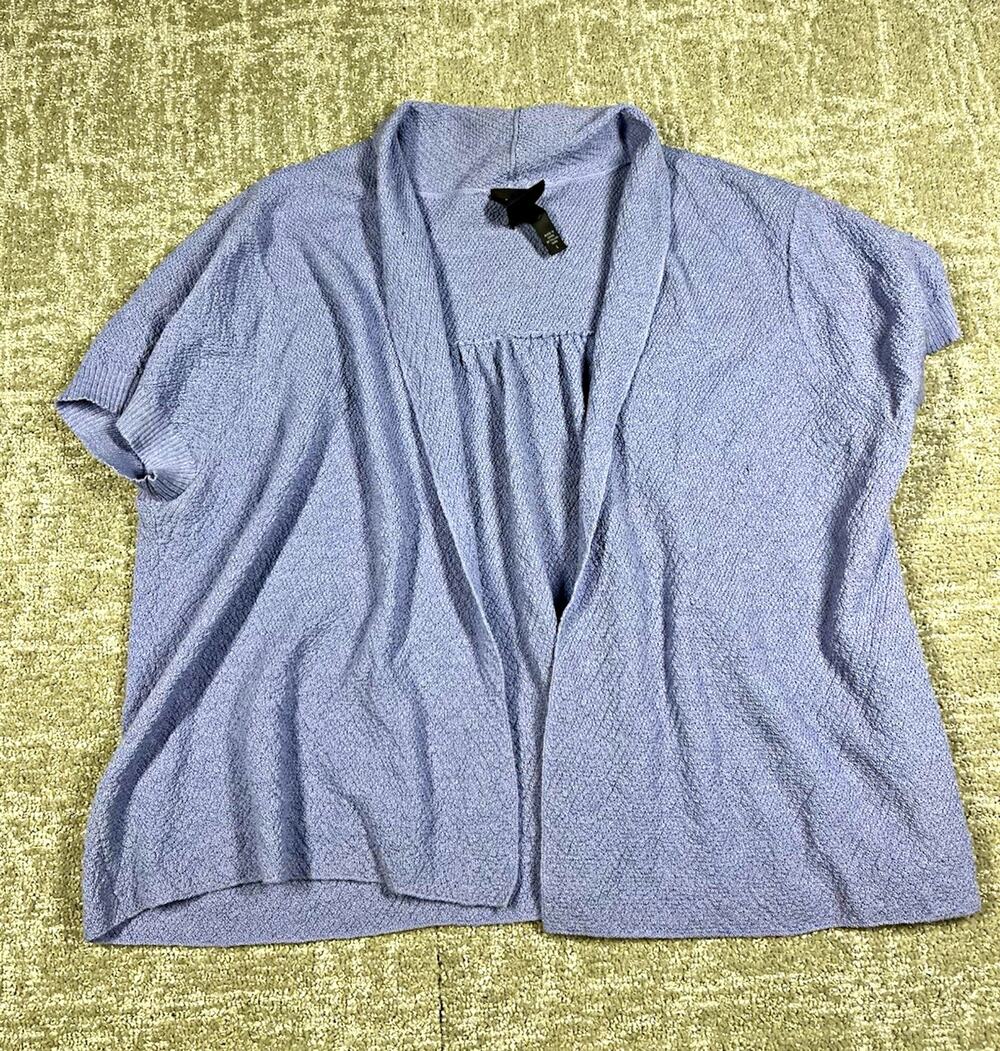 Eileen Fisher Purple Open Front Short Sleeve Knit Cardigan Sweater Wool L